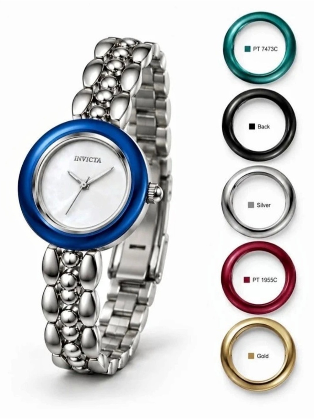 Invicta Interchangeable Bezel Angel Women's Watch - 33mm, Silver (70076)